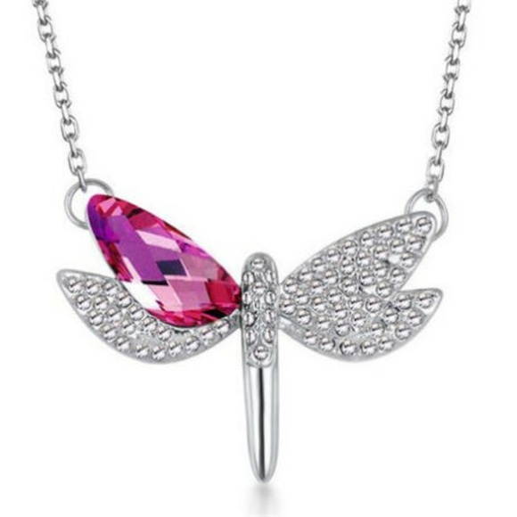Jewelry - Bright Pink Crystal Dragonfly Necklace